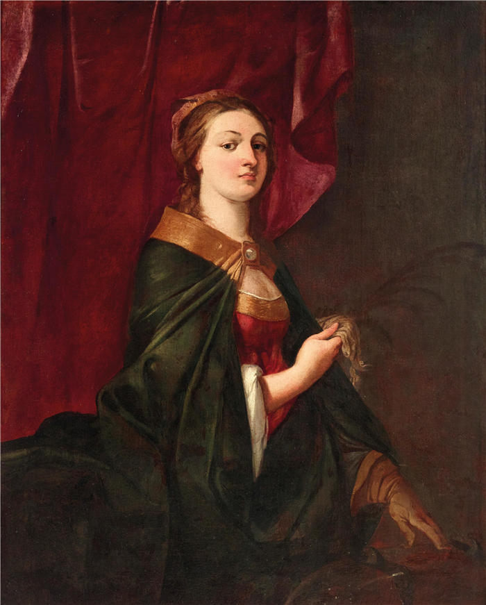 朱利奥·卡尔皮奥尼（Giulio Carpioni，意大利）作品-戴手套的女士的肖像
