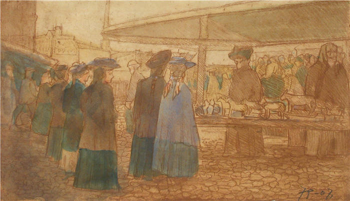 贾马里·鲁科科斯基（Jalmari Ruokokoski，芬兰）作品-集市广场场景（1907 年）
