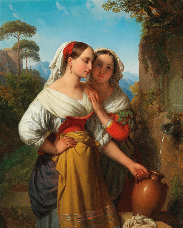 约翰·内波穆克·安德（Johann Nepomuk Ender ，奥地利）作品-喷泉旁的年轻意大利妇女