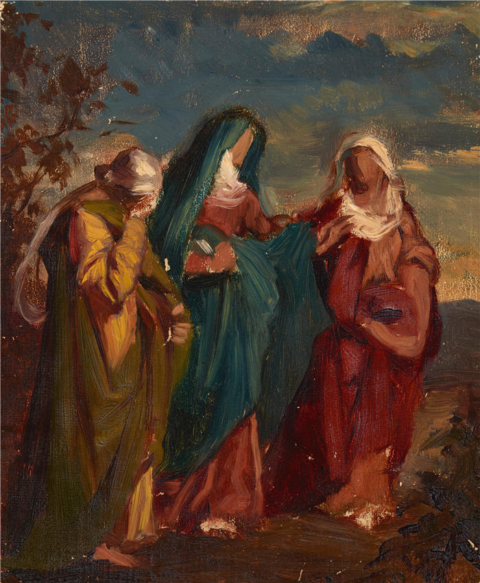 约瑟夫·西姆勒（Józef Simmler，波兰，1823-1868 年）作品-素描“三个玛丽亚走到基督的坟墓”（1865 年）