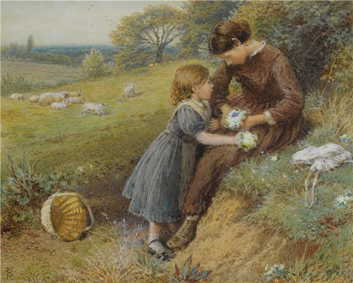 迈尔斯·伯克特·福斯特（Myles Birket Foster，英国，1825-1899）作品-报春花
