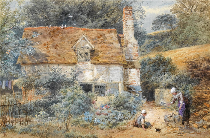 迈尔斯·伯克特·福斯特（Myles Birket Foster，英国，1825-1899）作品-小屋