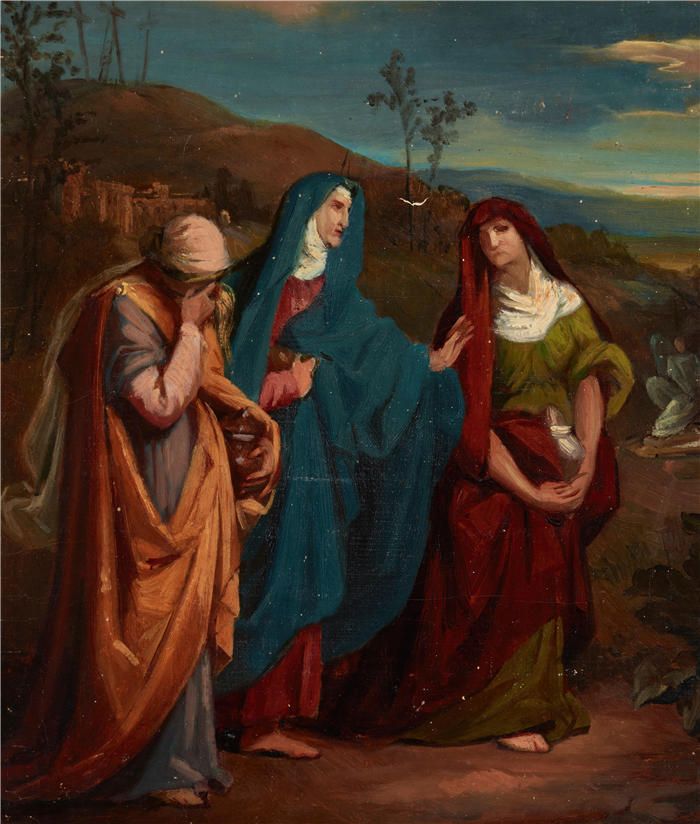 约瑟夫·西姆勒（Józef Simmler，波兰，1823-1868 年）作品-素描“三个玛丽亚走到基督的坟墓”（1864 年）