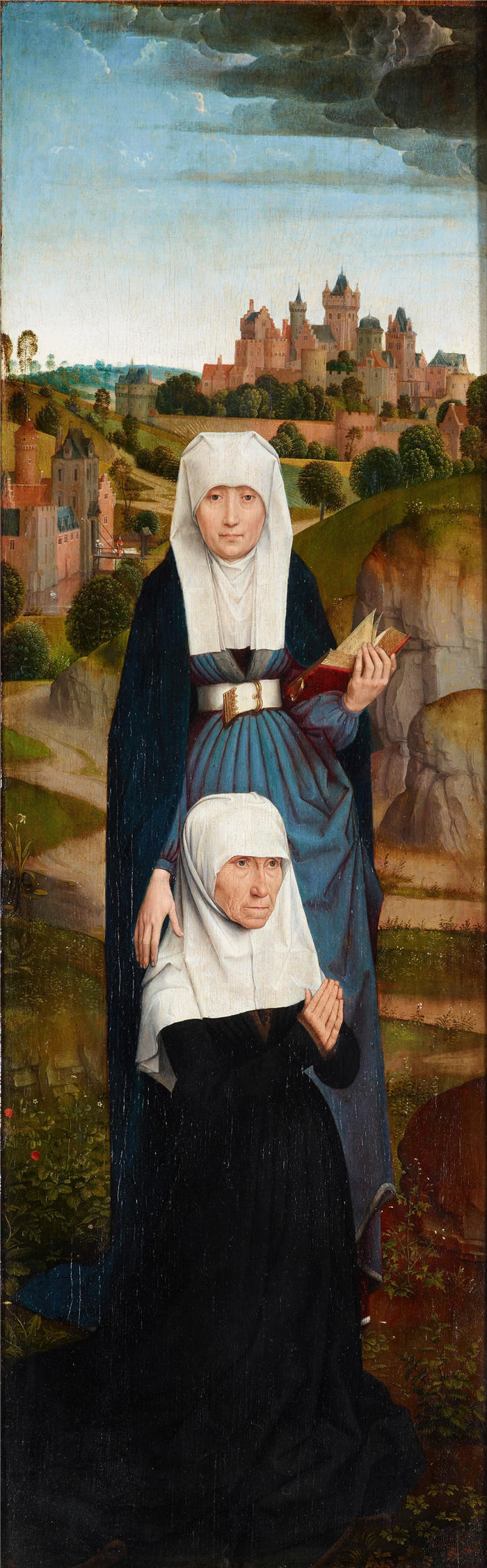 汉斯·梅姆林（Hans Memling，德国画家）作品-与圣安妮一起祈祷的老妇人（1470 年）