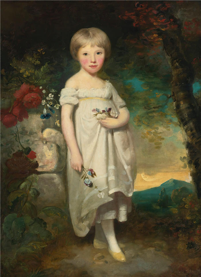 威廉·比奇（William Beechey ，英国）作品-伊丽莎白·巴克勒小姐站在风景中的肖像