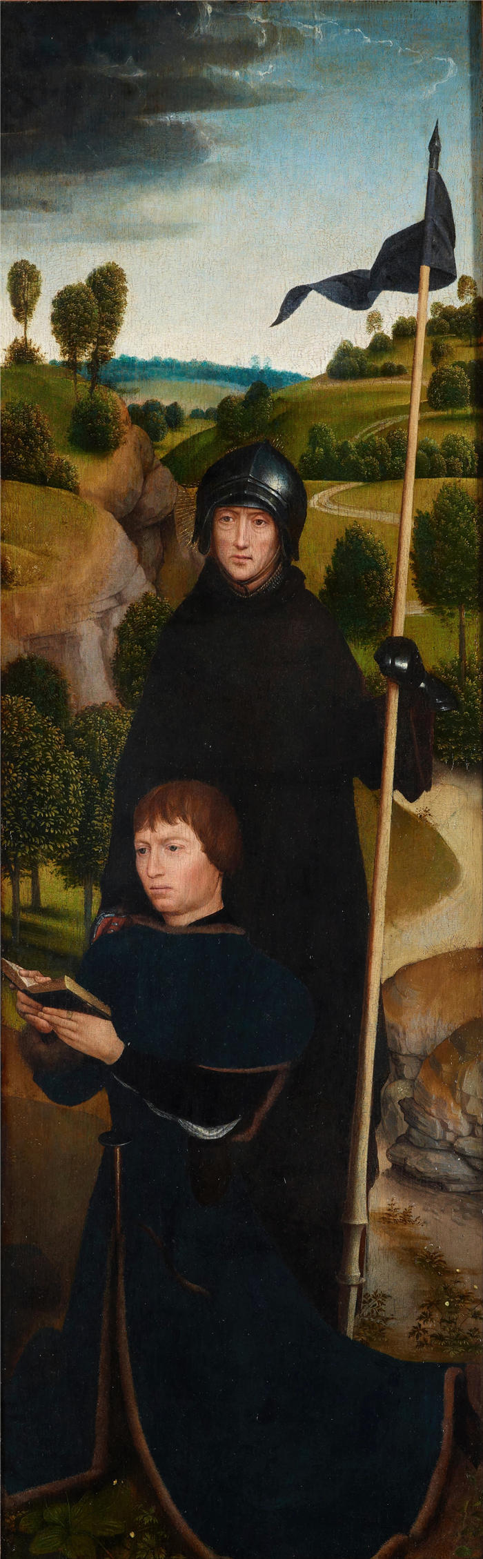 汉斯·梅姆林（Hans Memling，德国画家）作品-与马勒瓦尔的圣威廉一起祈祷的年轻人（1470 年）