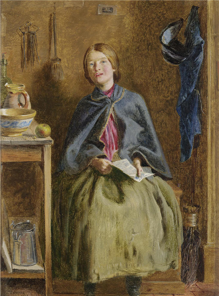 弗雷德里克·斯莫菲尔德（Frederick Smallfield，美国，1829-1915）作品-学习阅读的女仆（1858 年）