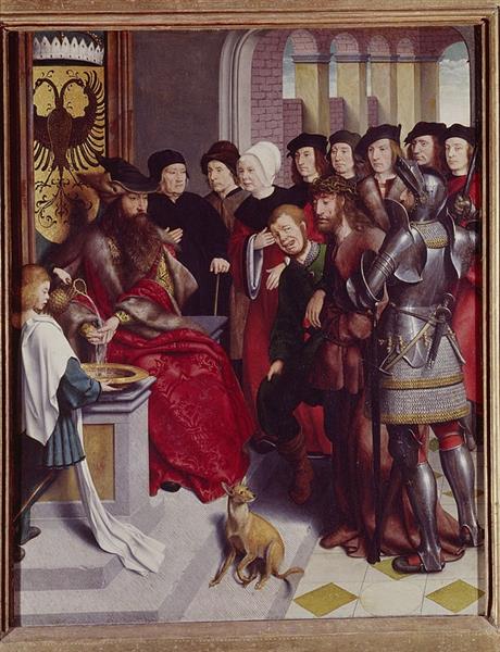 扬·乔斯特（Jan Joest，荷兰，1450 – 1519 年）作品-耶稣在本丢彼拉多面前