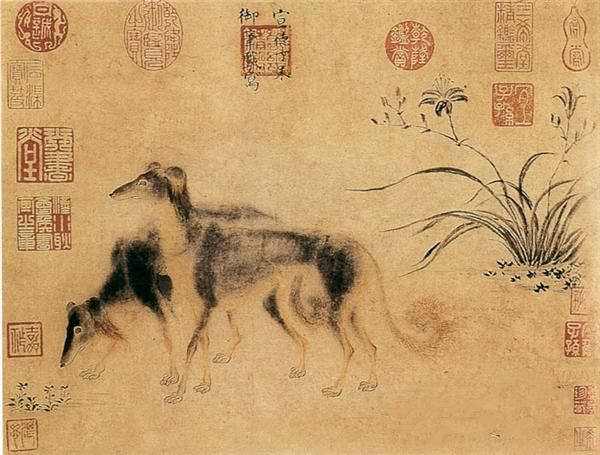 朱瞻基《双犬图》_明