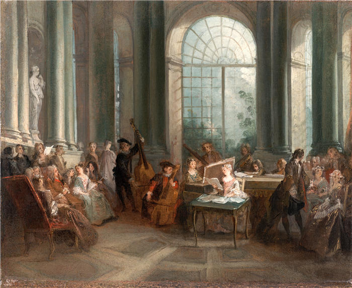 尼古拉斯·兰克里特（Nicolas Lancret，法国画家）-蒙莫朗西皮埃尔·克罗扎城堡椭圆形沙龙音乐会（约 1719-1720 年）