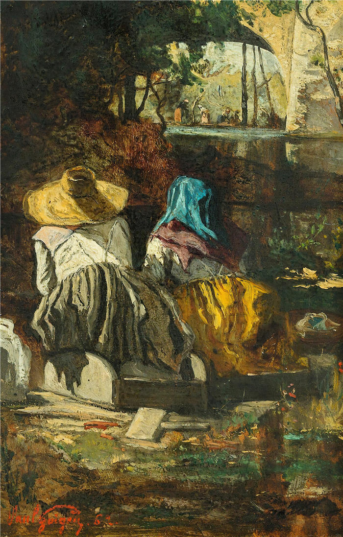保罗·吉古（Paul Guigou，法国）-两个洗衣妇 (1862)
