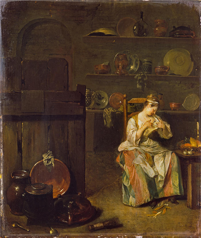 尼古拉斯·兰克里特（Nicolas Lancret，法国画家）-厨房里的年轻女子（c.1720-1725）