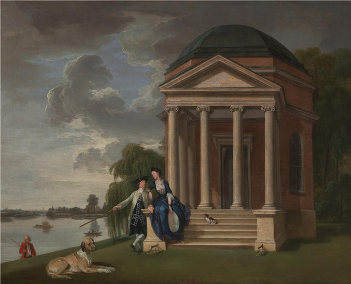 约翰·约瑟夫·佐法尼（Johan Joseph Zoffany）作品-大卫·加里克和他的妻子在汉普顿莎士比亚的寺庙旁（约 1762 年）