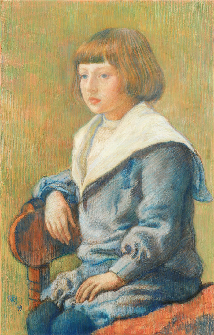 西奥·范·瑞塞尔伯格（Theo van Rysselberghe，比利时，1862-1926 年）作品-一个孩子的肖像 (1899)
