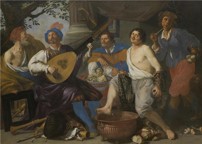 西奥多·朗布斯(Theodore Rombouts,佛兰芒,1597–1637)作品-五种感官的寓言(约 1632 年)