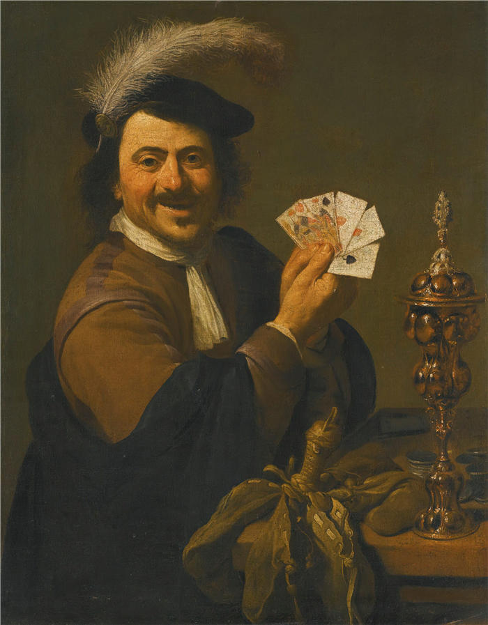西奥多·朗布斯（Theodore Rombouts，佛兰芒，1597–1637）作品-一个纸牌玩家展示他的手