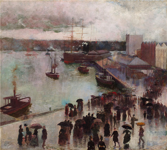 查尔斯·康德（Charles Conder，英，1868-1909）作品-《东方启航，环形码头（1888）》