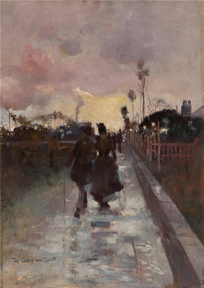 查尔斯·康德（Charles Conder，英，1868-1909）作品-《回家（灰色和金色）》