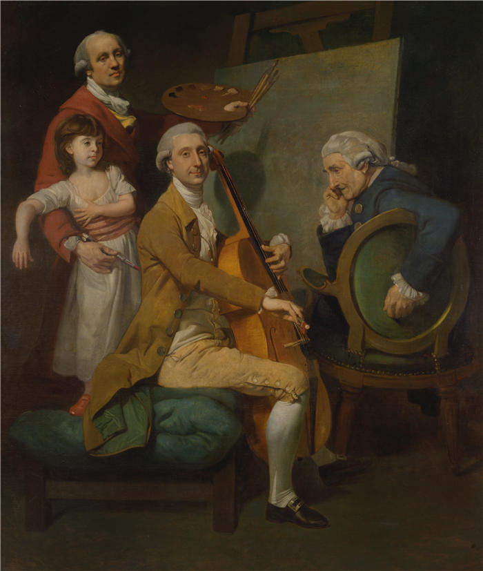约翰·约瑟夫·佐法尼（Johan Joseph Zoffany，德国，1733 - 1810 年）作品-与女儿玛丽亚·特蕾莎、詹姆斯·塞尔维托和贾科布·塞尔维托的自画像（1780 年）