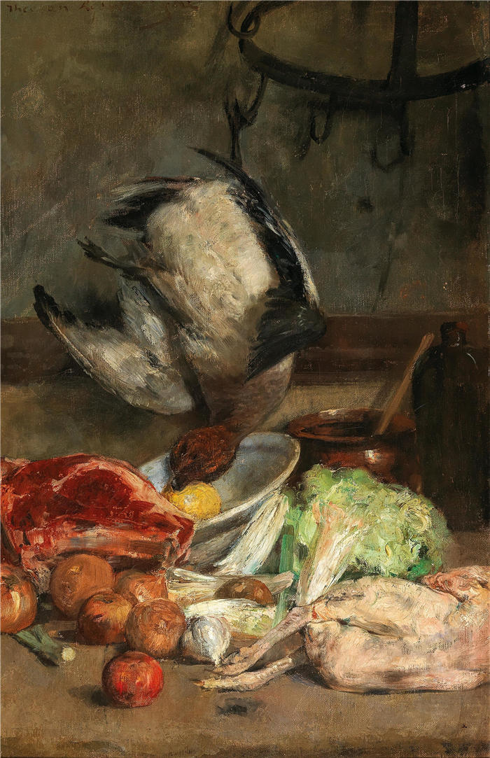 西奥·范·瑞塞尔伯格（Theo van Rysselberghe，比利时，1862-1926 年）作品-在厨房里，静物（c. 1878–1880）