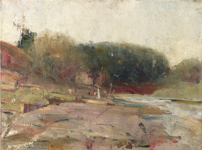 查尔斯·康德（Charles Conder，英，1868-1909）作品-《在维多利亚海德堡附近的亚拉河上（约 1890 年）》