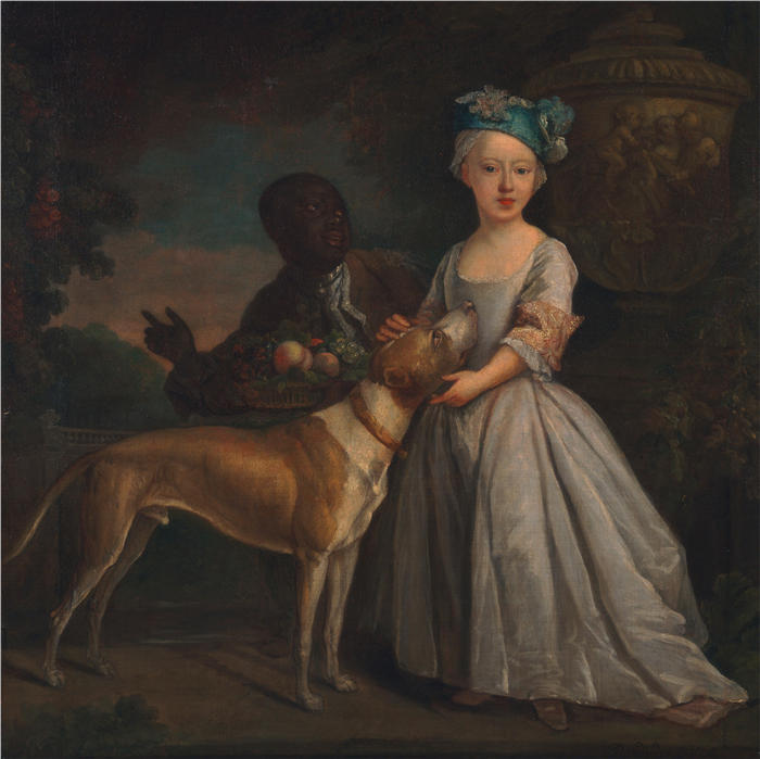 巴塞洛缪·丹德里奇（Bartholomew Dandridge，英，1691-1754）作品-一个带着狗和一页纸的年轻女孩