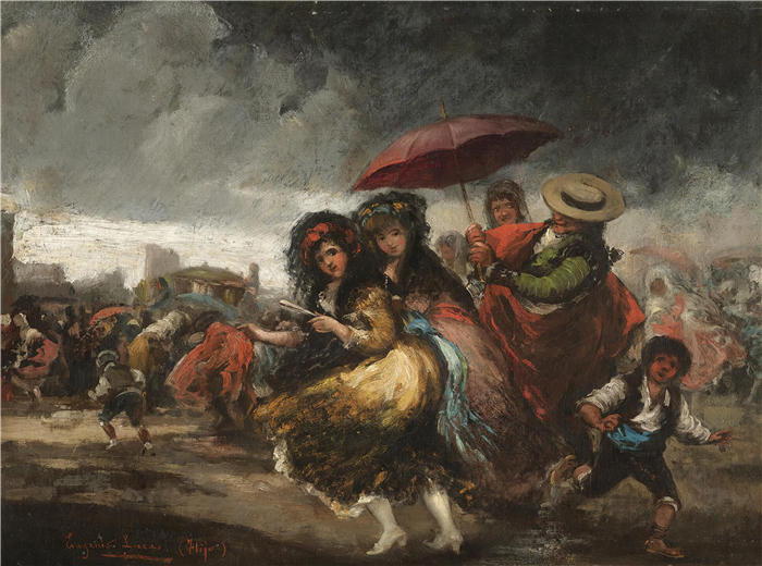 欧金尼奥·卢卡斯·维拉米尔（Eugenio Lucas Villamil，西班牙，1858-1918 年）作品-暨被雨暂停（斗牛被倾盆大雨暂停）