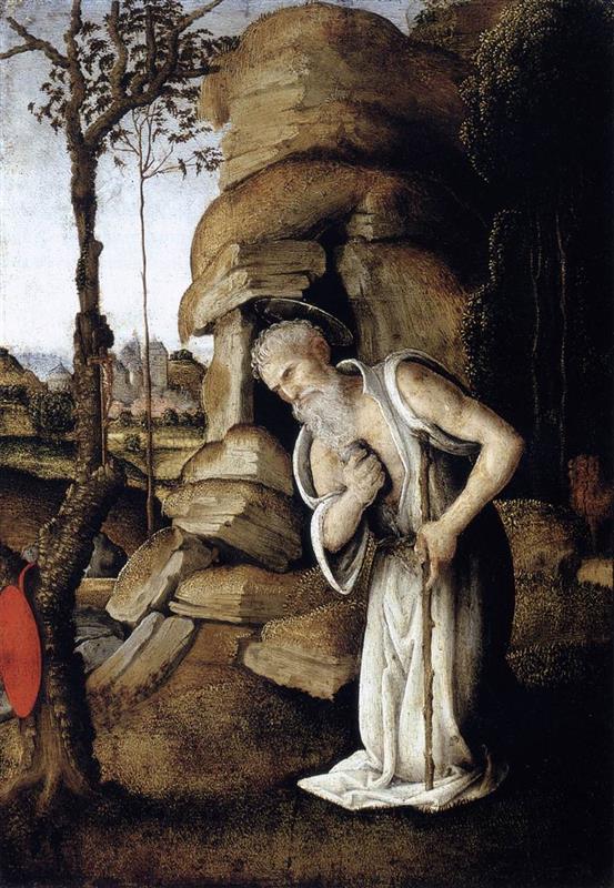 菲利皮诺·利皮(Filippino Lippi ,意大利,1457-1504)作品-忏悔的圣杰罗姆