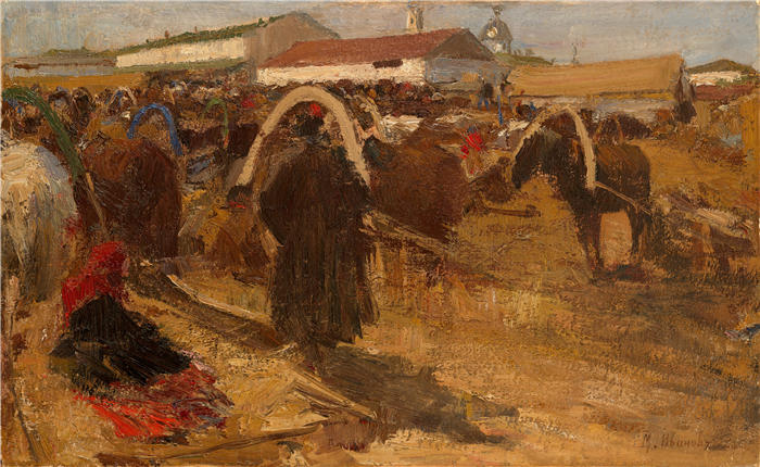 米哈伊尔·菲利波维奇·伊万诺夫（Mikhail Filippovich Ivanov ，俄罗斯，1869-1930 年）作品-下诺夫哥罗德的市场