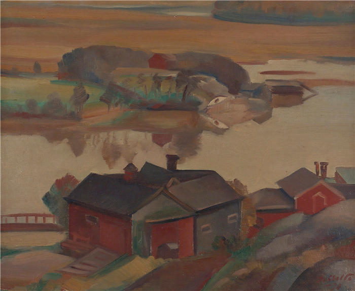 伊尔马里·阿尔托（Ilmari Aalto）作品-河流景观与建筑物（1930 年）