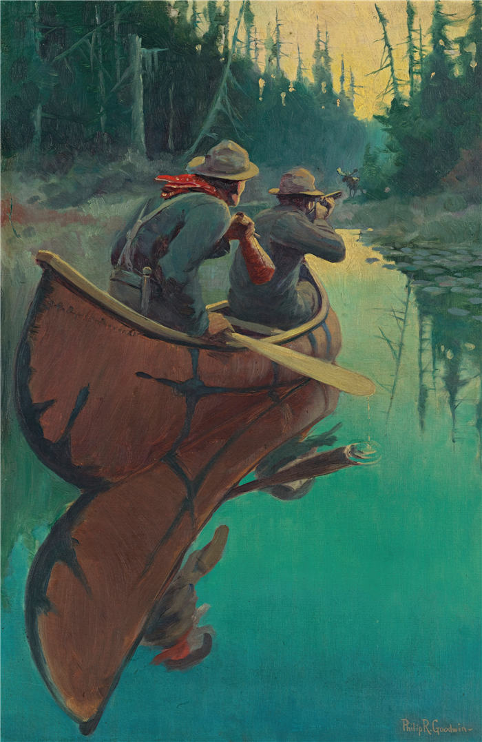 菲利普·R·古德温（Philip R. Goodwin）作品-独木舟中的猎人