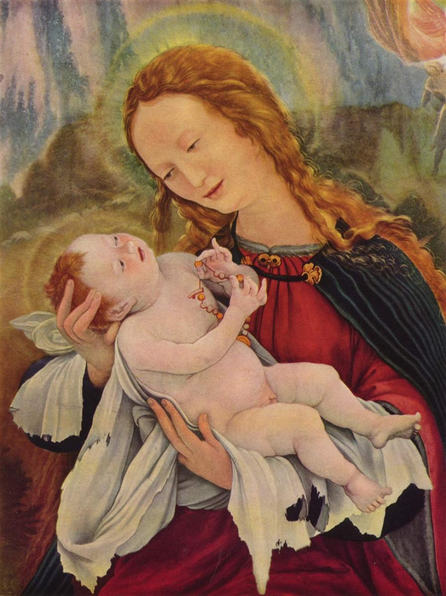 马蒂亚斯·格鲁内瓦尔德（Matthias Grünewald，德国）作品-耶稣诞生（伊森海姆祭坛画中央右侧受难板的细节）