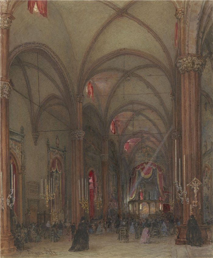 弗朗茨·阿尔特（Franz Alt，奥地利，1821-1914 年）作品-维罗纳大教堂的内部 (1831 - 1914)