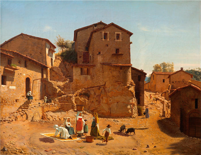 弗雷德里克·维梅伦（Frederik Vermehren，丹麦，1823 - 1910 年）作品-萨宾山的 Gerano 街（1856 年）