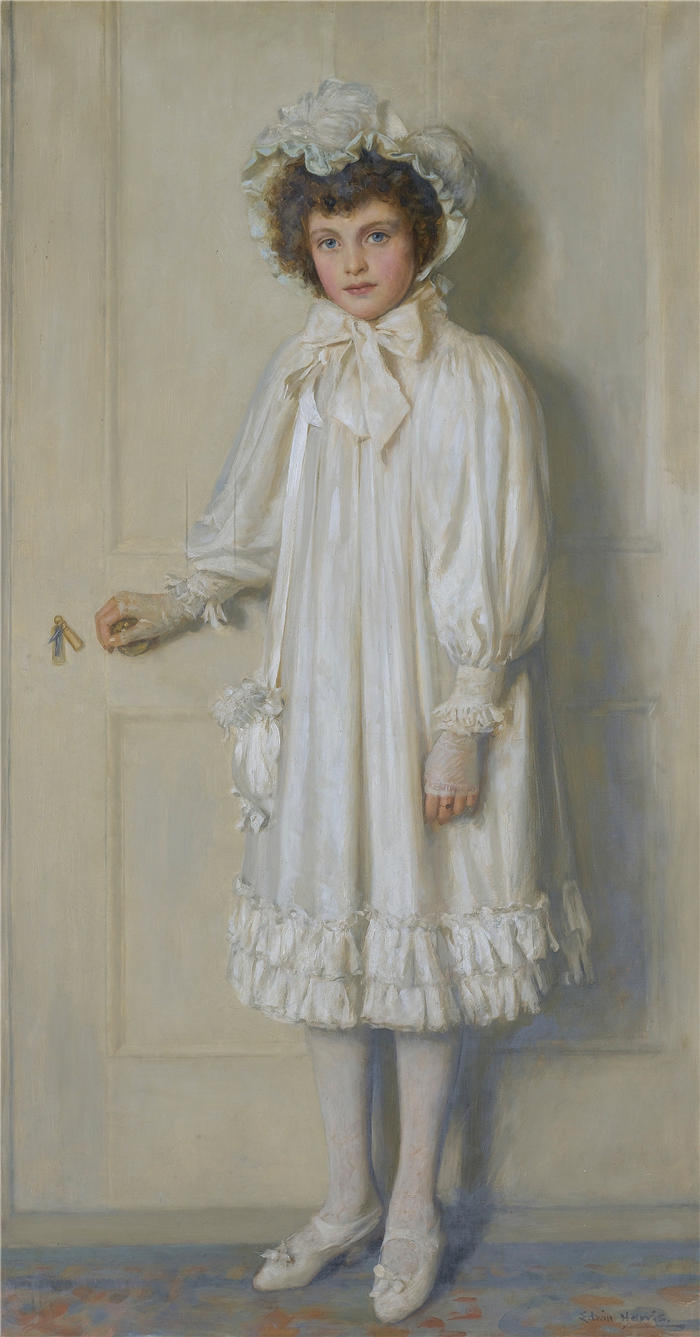 埃德温·哈里斯（Edwin Harris）作品-白衣女孩，12 岁的比阿特丽斯·哈里森的肖像