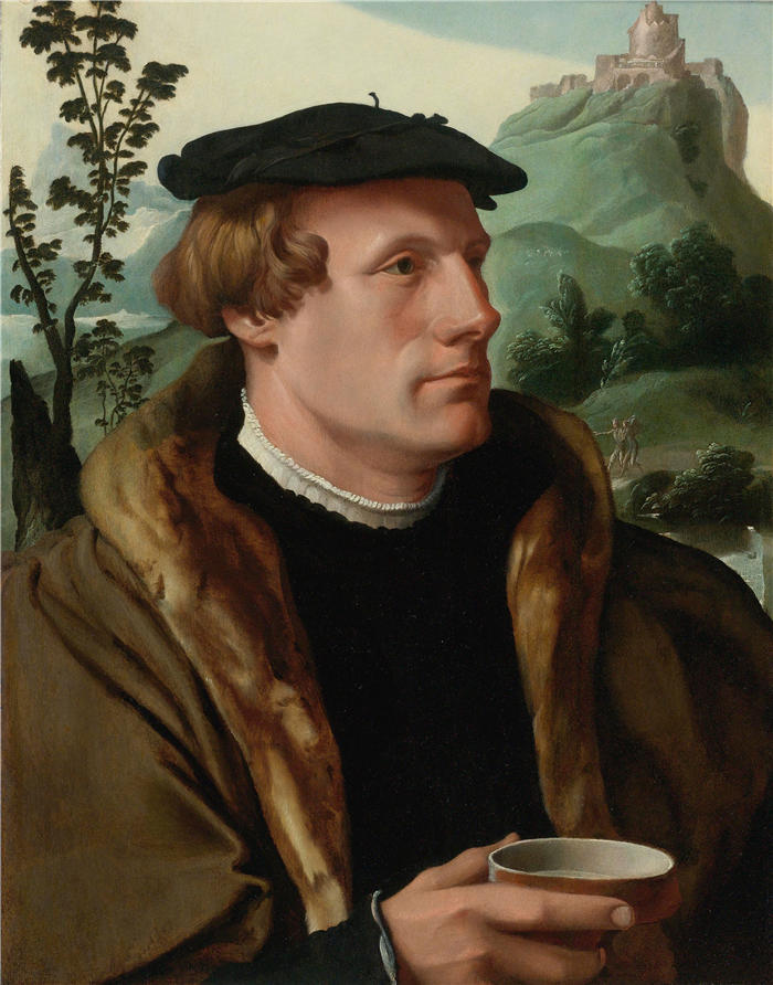 马腾·范·海姆斯凯克（Maerten van Heemskerck）作品-穿着毛皮衬里斗篷的绅士肖像