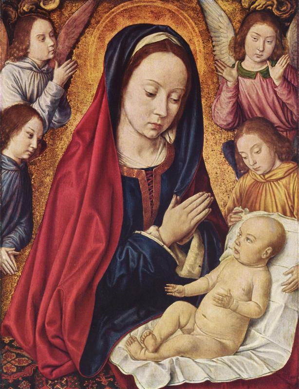 让·嘿（Jean Hey）作品欣赏-天使崇拜的圣母和孩子