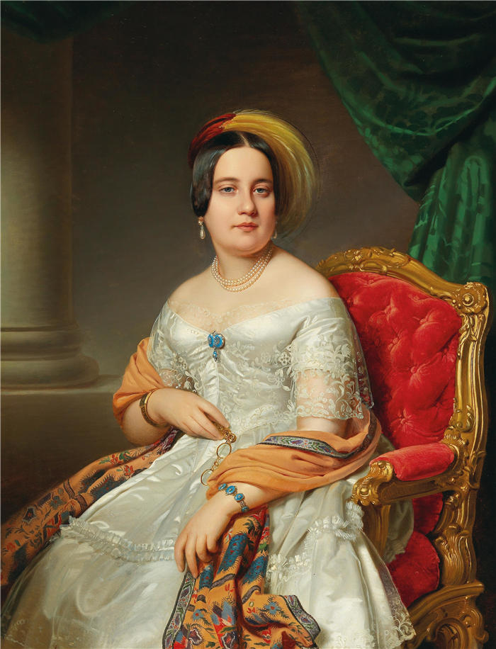 安东·艾因斯尔（Anton Einsle）作品-Louise von Wertheimstein（维也纳 1813-1890 年）的肖像，生于 Biedermann（1845 年）