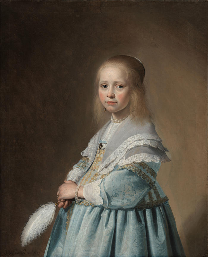 约翰尼斯·科尼利斯·韦斯普朗克（Johannes Cornelisz Verspronck，荷兰） 作品-一个穿蓝色衣服的女孩的肖像（1641 年）