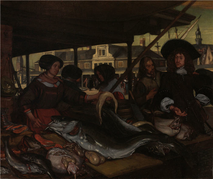 伊曼纽尔·德·威特（Emanuel de Witte，荷兰）高清作品-阿姆斯特丹的 Nieuwe Vismarkt（新鱼市场）（1655 - 1692 年）