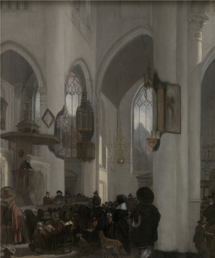 伊曼纽尔·德·威特（Emanuel de Witte，荷兰）高清作品-哥特式教堂的内部（17 世纪）