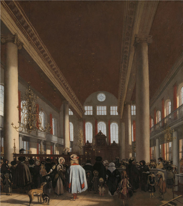 伊曼纽尔·德·威特（Emanuel de Witte，荷兰）高清作品-阿姆斯特丹葡萄牙犹太教堂的内部（1680 年）