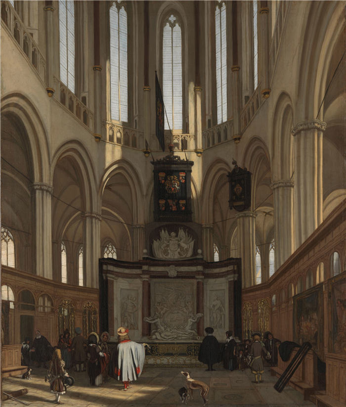 伊曼纽尔·德·威特（Emanuel de Witte，荷兰）高清作品-阿姆斯特丹新教堂的米歇尔·德·鲁伊特墓（1683 年）