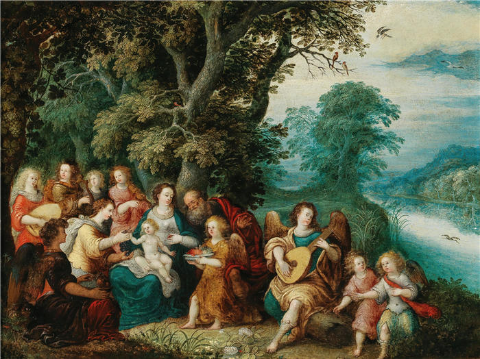 路易·德·考勒里（Louis de Caullery）作品-圣家族与音乐天使在风景中