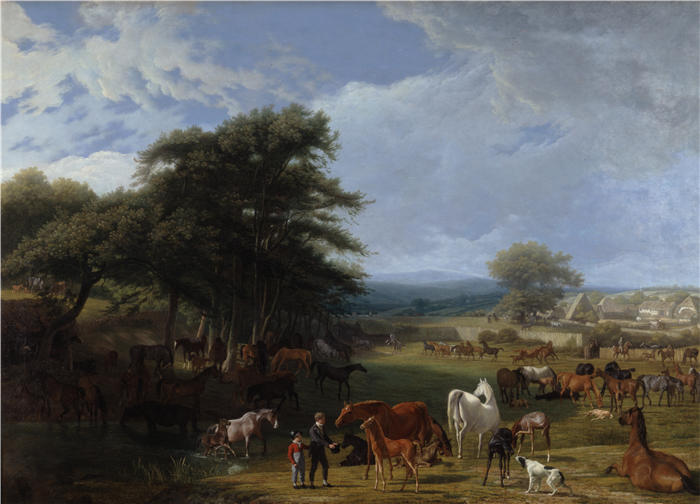 雅克-洛朗·阿加斯（Jacques-Laurent Agasse，瑞士，1767 - 1849 年）作品-Lord Rivers 的种马场，Stratfield Saye (1807)