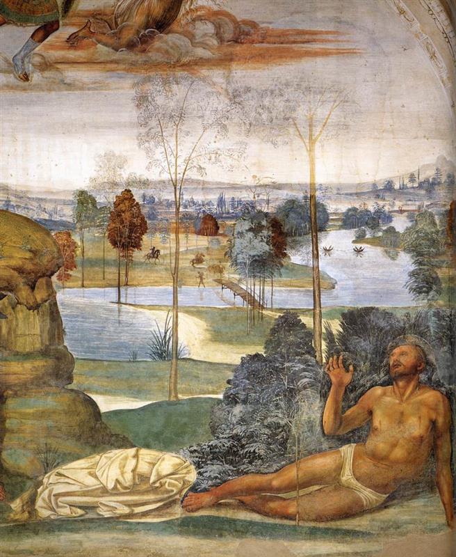 伊尔·索多玛(Il Sodoma,1477-1549年)作品-《圣本笃的生活》,第八场。本笃受到诱惑(细节)