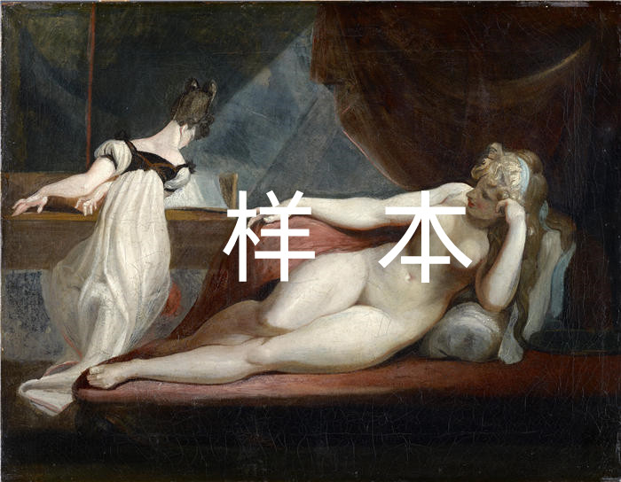 亨利·福塞利(Henry Fuseli，瑞士)作品-在钢琴前倾斜的裸体和女人（1799-1800）