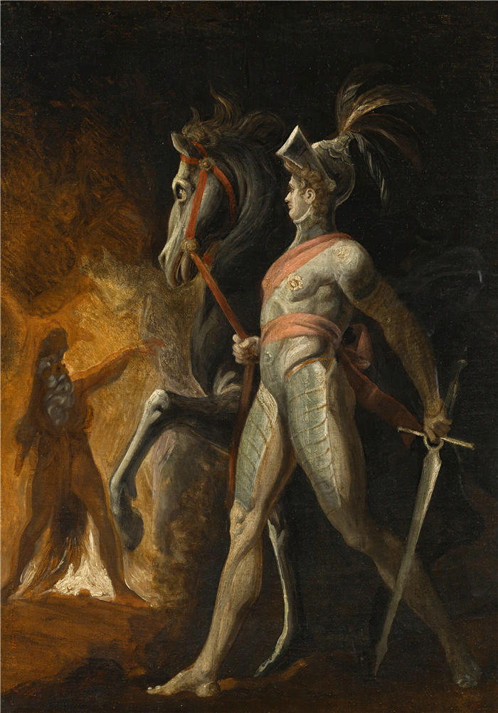 亨利·福塞利(Henry Fuseli,瑞士)作品-波尔多的休恩爵士和谢拉敏爵士在维兰德奥伯伦的利巴诺洞穴会面