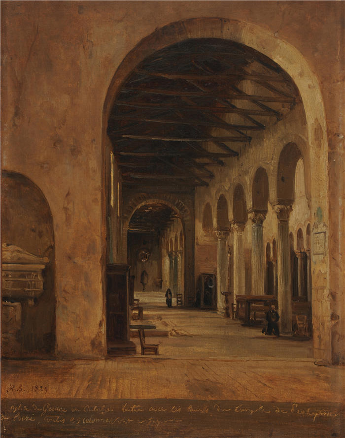 雅克·雷蒙德·布拉斯卡萨特（Jacques-Raymond Brascassat）作品-卡拉布里亚教堂内部（1829年）