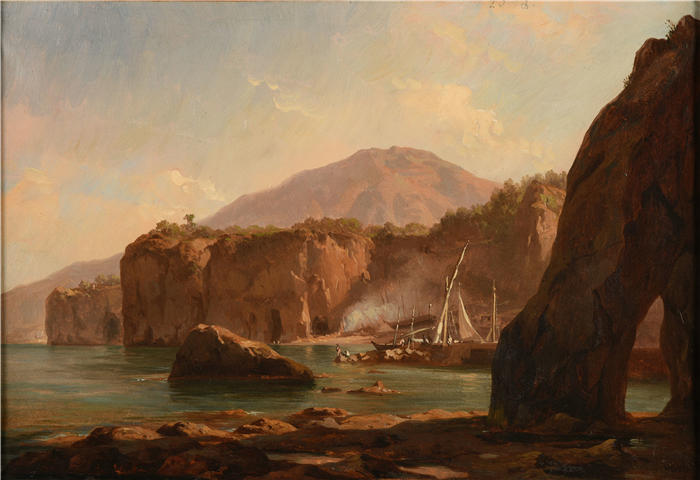 雅克·雷蒙德·布拉斯卡萨特(Jacques-Raymond Brascassat)作品-海边的洞穴和悬崖(1843年)